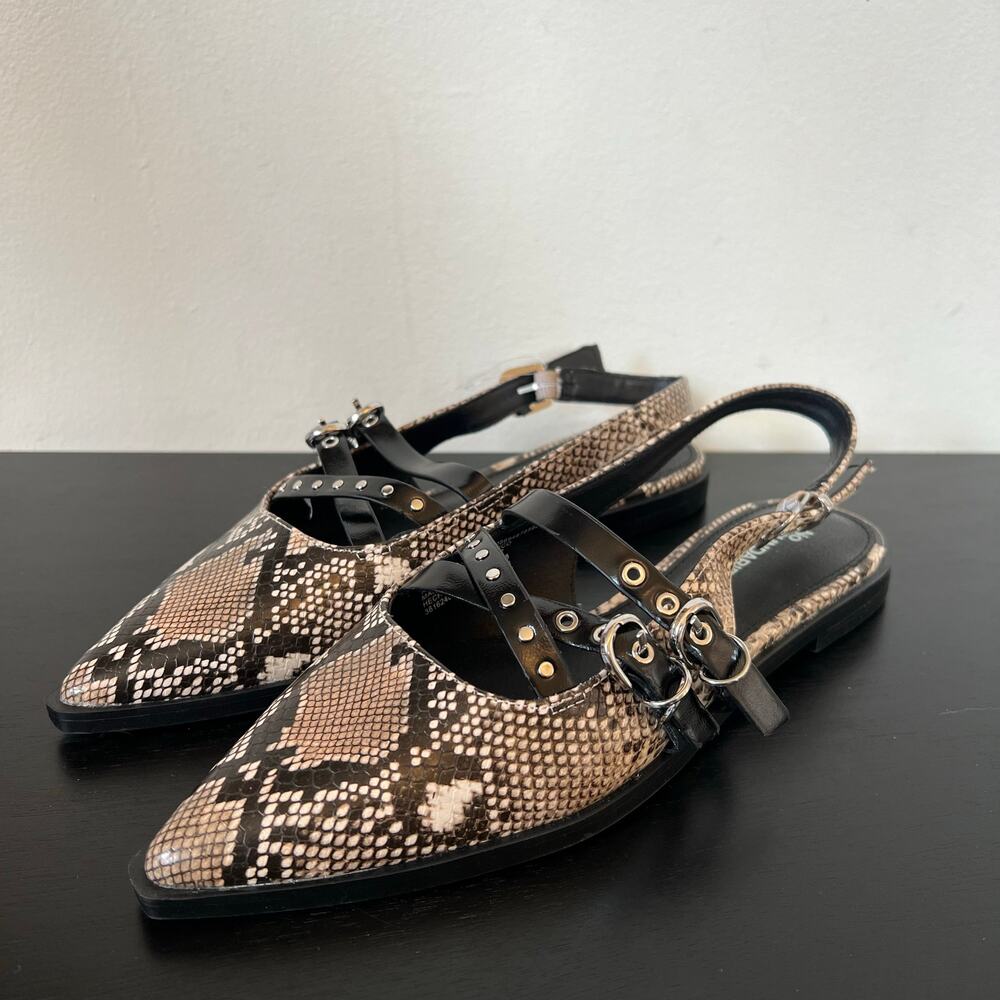 No Boundaries Snake Print Pointed Studded Slingback Ballet Flats Women's 7